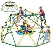 Wostoo 10FT Jungle Gym, 4-in-1 Climbing Dome with Hammock & Swing for Kids Aged 3-10, Supports Up to 1000lbs, Yellow & Green