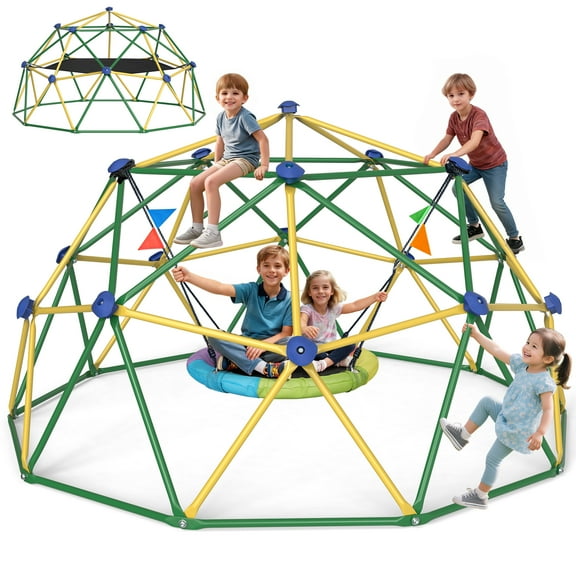 Wostoo 10FT Jungle Gym, 4-in-1 Climbing Dome with Hammock & Swing for Kids Aged 3-10, Supports Up to 1000lbs, Yellow & Green