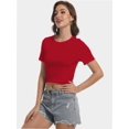 thumbnail image 2 of Women's Short Sleeve Crop Top - Crew Neck Fitted Shirt, Soft Stretch Casual & Workout T-Shirt, Basic Slim Fit Tee for Going Out, 2 of 6