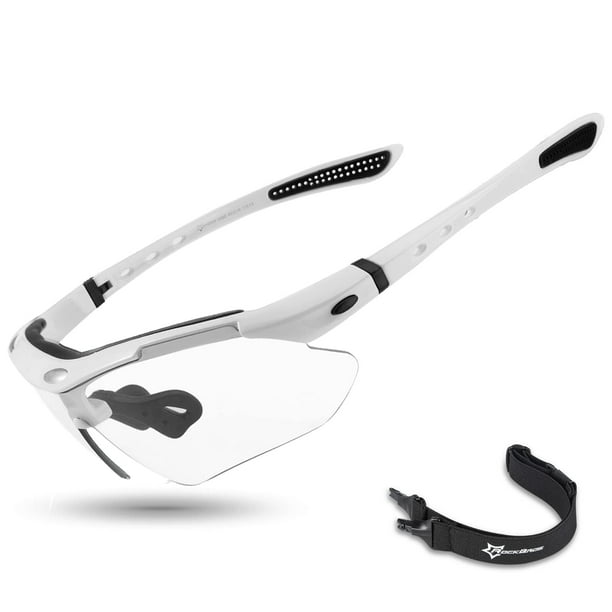 ROCKBROS Gafas de sol deportivas fotocromáticas para hombre, gafas de ciclismo MTB, gafas de sol ajustables con banda elástica extraíble, color blanco