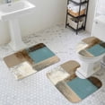 thumbnail image 2 of Abstract Mottled Bathroom Rugs Set Brown Teal Vintage Oil Painting Texture Non Slip Absorbent Soft Bath Mats 3 Piece Set with Bathroom Rug, U-Shaped Floor Mat, Toilet Seat Cover Large Size, 2 of 9