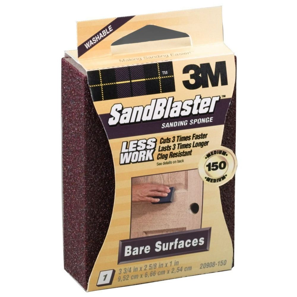 3M 20908150 150 Grit SandBlaster Bare Surface Sanding Sponge Block