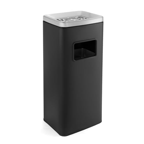 Commercial Outdoor Trash Can, 4 Gallon Removable Inner Bucket Trash Bin with Lid, Stainless Steel Garbage Can for Office, Hotel Lobby, Patio, Matte Black$$Household Cleaning Products & Supplies