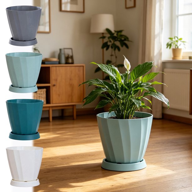 MTBLYS Maceta de plástico para plantas de interior|Maceta para suculentas con diseño diagonal y bandeja de drenaje|Contenedor ligero para plantas|ideal para decoración del hogar|oficina o jardín|16