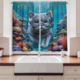 thumbnail image 3 of Ambesonne Nautical Kitchen Curtains, Diver Cat in the Ocean, 55"x39", Turquoise Multicolor, 3 of 3