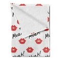 thumbnail image 2 of Kiss Soft Flannel Fleece Throw Blanket, Red Woman Lips Kiss Marks Pattern Romance Feminine Graphic Valentines Day, Cozy Plush for Indoor and Outdoor Use, 50" x 70", Vermilion White, by Ambesonne, 2 of 5