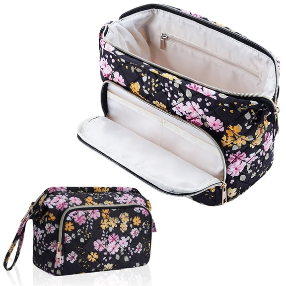 Makeup Bag Travel Toiletry Bag Cosmetic Bags for Women, Wide-open Pouch Make up Organizer Case for Travel Essentials Toiletries Accessories, Flower