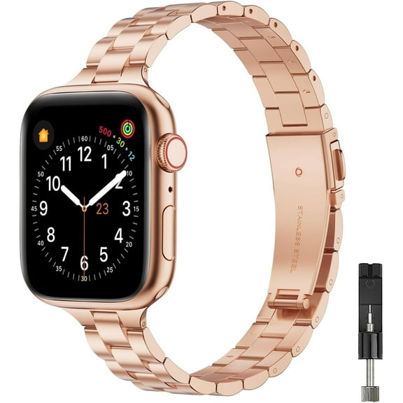 ZSOU Slim Metal Link Watch Band for Apple Watch 38/40/41/42mm(Series 10) Unisex - Rose Gold