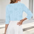 thumbnail image 6 of Womens Open Front Tops Casual 3/4 Length Sleeve Lightweight Cardigans Dressy Crew Neck Cropped Shirts Light Blue, XL, 6 of 7