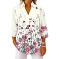 thumbnail image 5 of Women's 3/4 Sleeve V Neck Blouse Solid Color Work Casual Regular Collared Top with Button Closure for Office Business and Daily Casual Outfits, 5 of 7