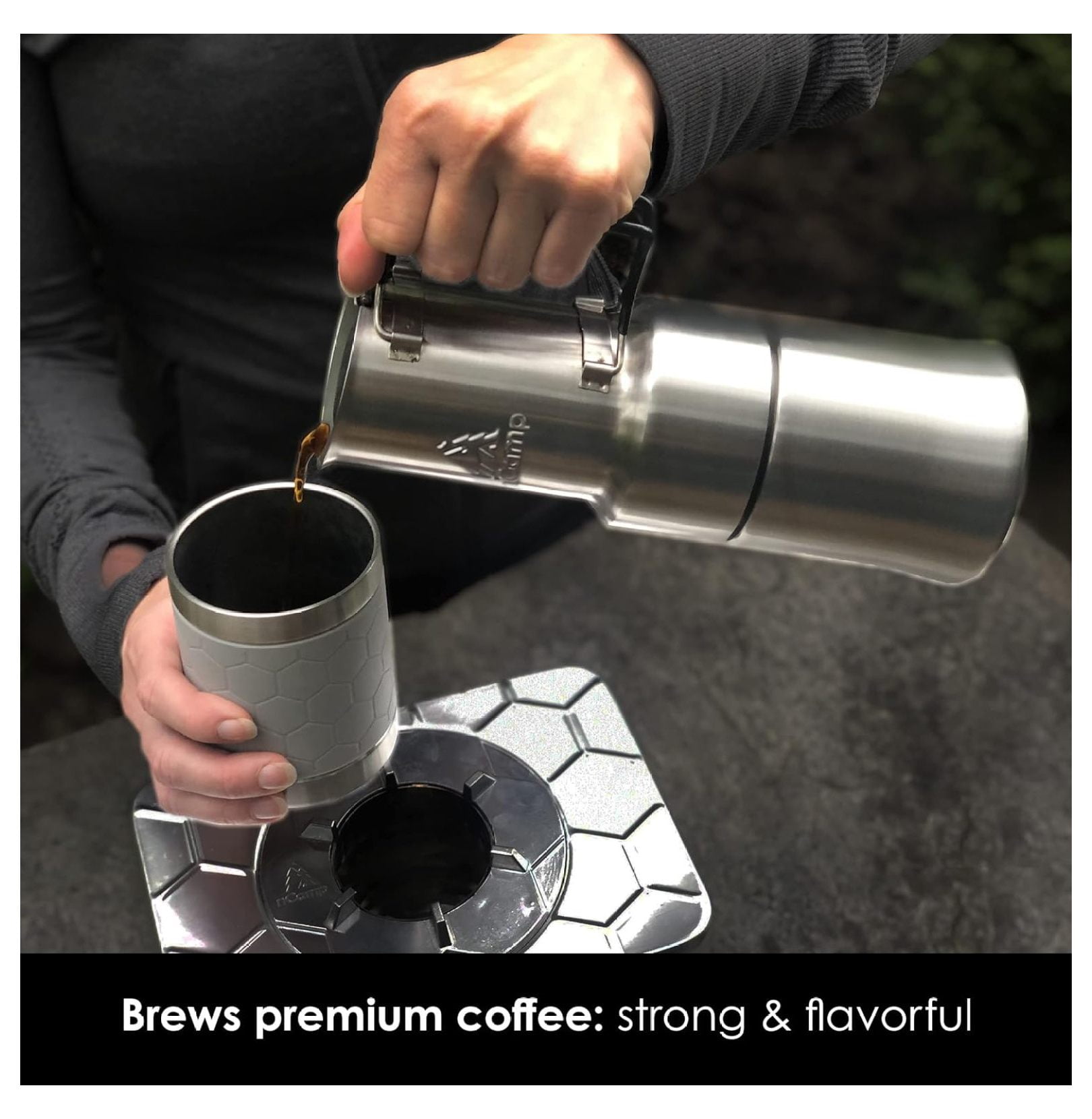 - Café, Portable Coffee Maker, Portable Espresso Machine, Compact Camping Coffee Maker, Stainless Steel Travel Coffee Maker with Camping Coffee Cup, Reusable, 12 oz