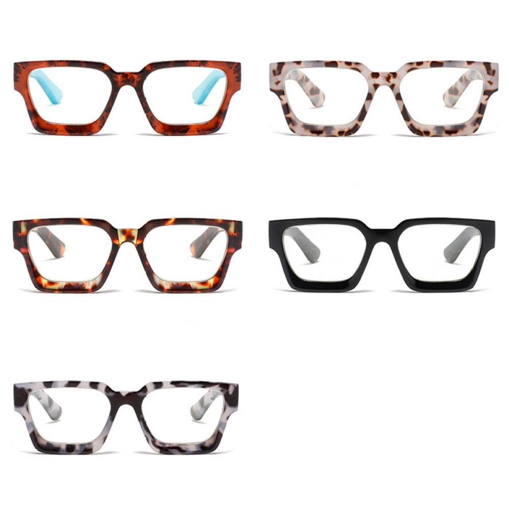 5 Pairs of Thick Oversize Square Candy Color Reading Glasses 2.50 for Women and Men, Stylish Blue Light Blocking Spring Hinge Readers +2.50