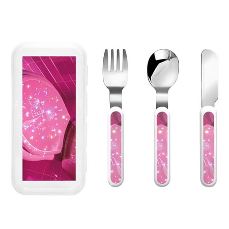 

Cauagu Sparkling Pink Toilet Print 3-Pieces Toddler Cutlery Set Kids Silverware Set with Spoons Forks & Knife Stainless Steel Utensils for Kids Dishwasher Safe