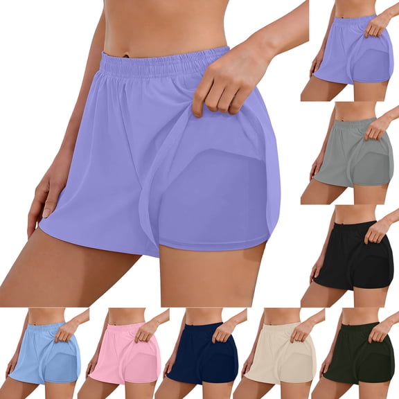 ibuvkizy Biker Shorts for Women Athletic Running Yoga Shorts Summer Plus Size Casual Elastic Waist Quick Dry Workout Gym Athletic Shorts with Pockets