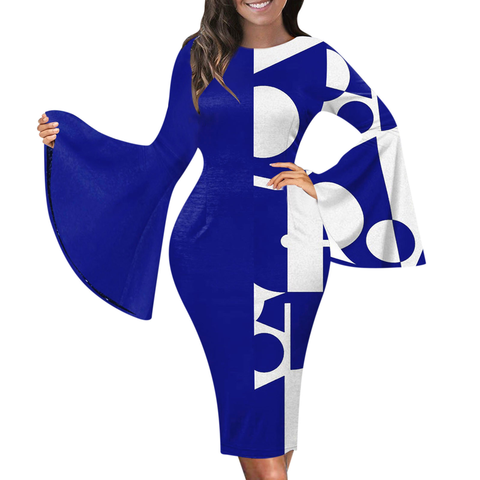 outfmvch womens dresses bell sleeve pencil dress business graphic print