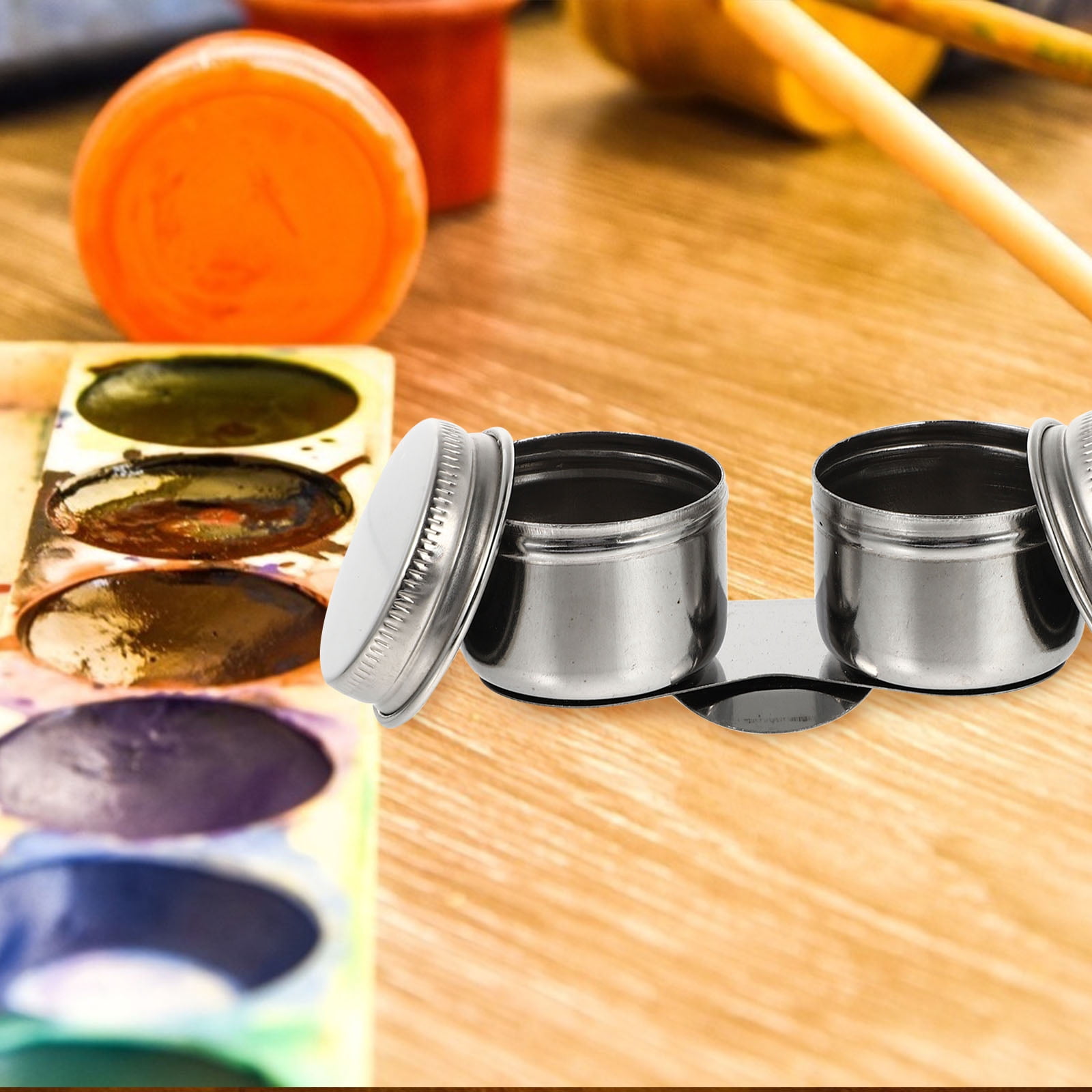 2 Pcs Tin Pen Pot Oil Painting Supplies Palette Cup Practical Brush Washing