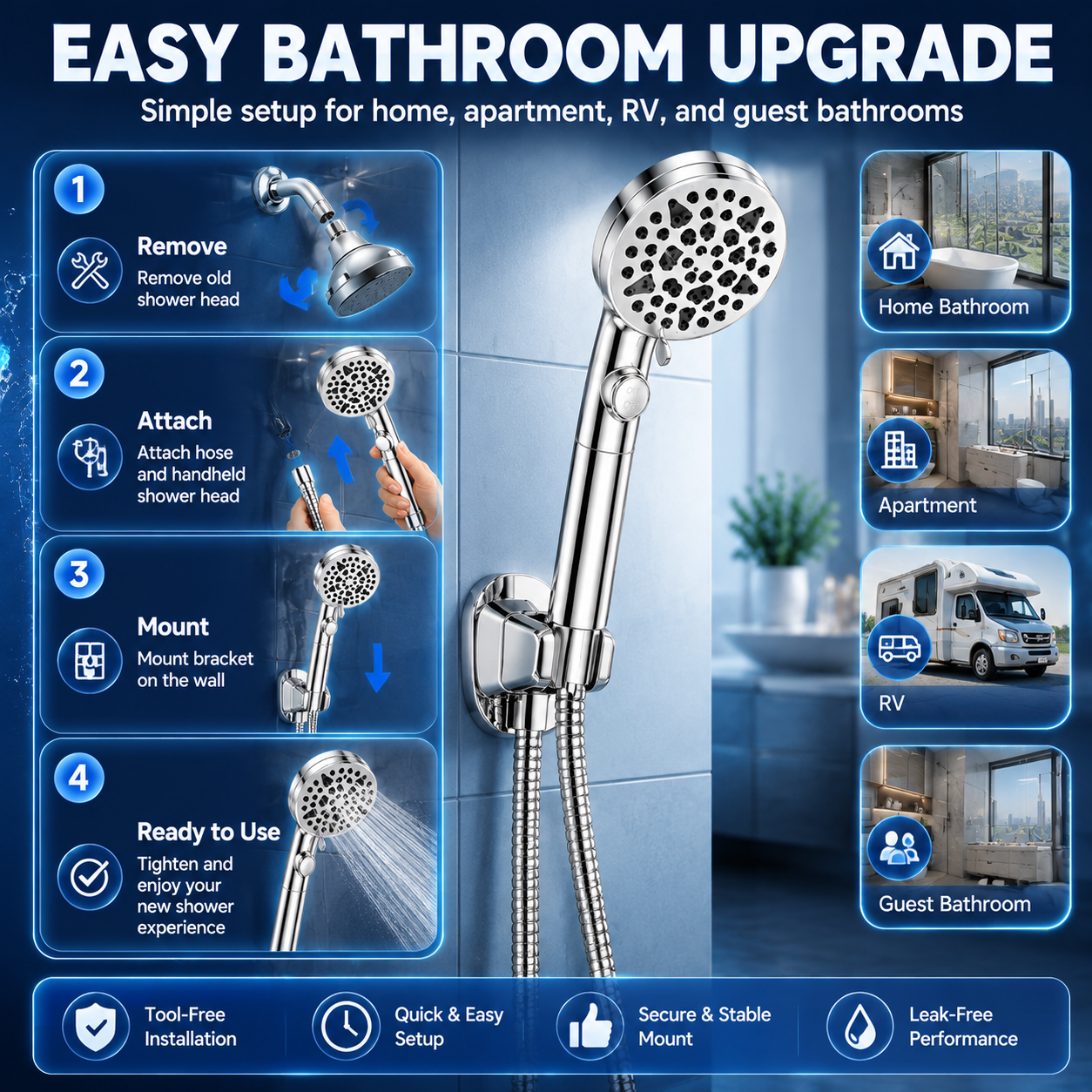 NIUTA 9-Mode High Pressure Shower Head with Handheld photo 3