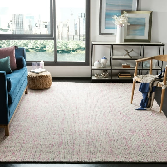 SAFAVIEH Abstract Devyn Geometric Wool Area Rug, Ivory/Pink, 8' x 10'