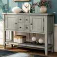 thumbnail image 2 of 46"x15"x34" Console Table with 4 Storage Drawers, Wood Buffet Sideboard Desk with 2 Cabinets and Bottom Shelf, Retro Wood Console Table Storage Cabinet for Dining Room Entryway, Antique Gray,L2470, 2 of 11