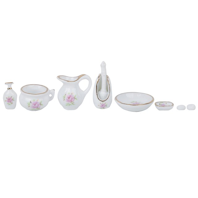 8 piezas 1:12 miniatura DIY casa de muñecas muebles componentes accesorios baño rosa porcelana rosa