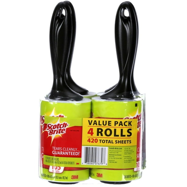 ScotchBrite Lint Roller Club 4 Rollers Per Pack, 105 Sheets Each