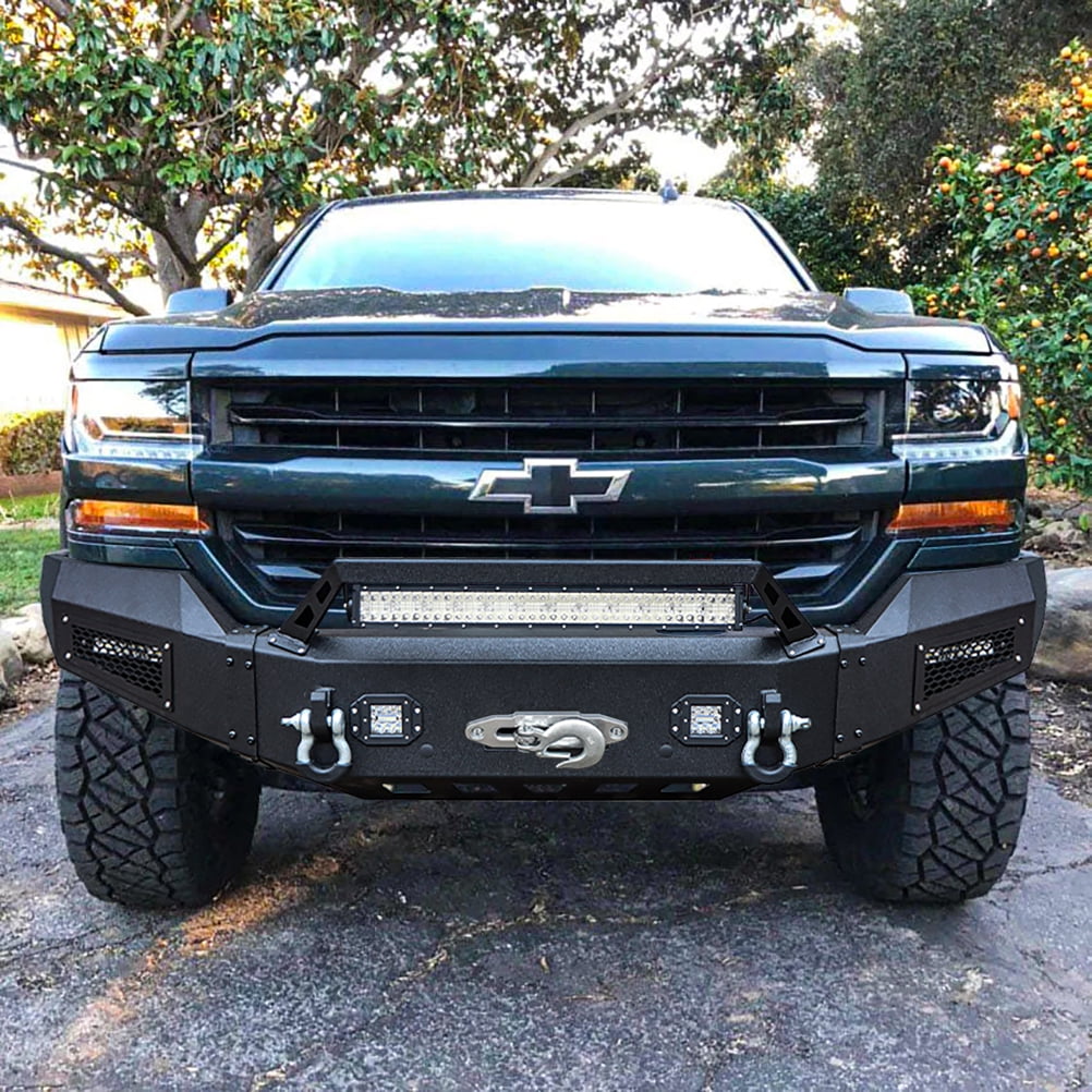 Vijay Compatible with 2016-2017-2018 Chevrolet Silverado 1500 Front Bumper Textured Black Steel with Light and D-ring