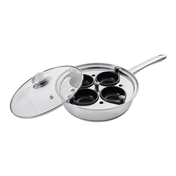Egg Poacher Pan, 4-Cup Stainless Steel Egg Cooker with Lid & Spatula, Nonstick Poached Egg Maker for Induction, Versatile Frying Skillet