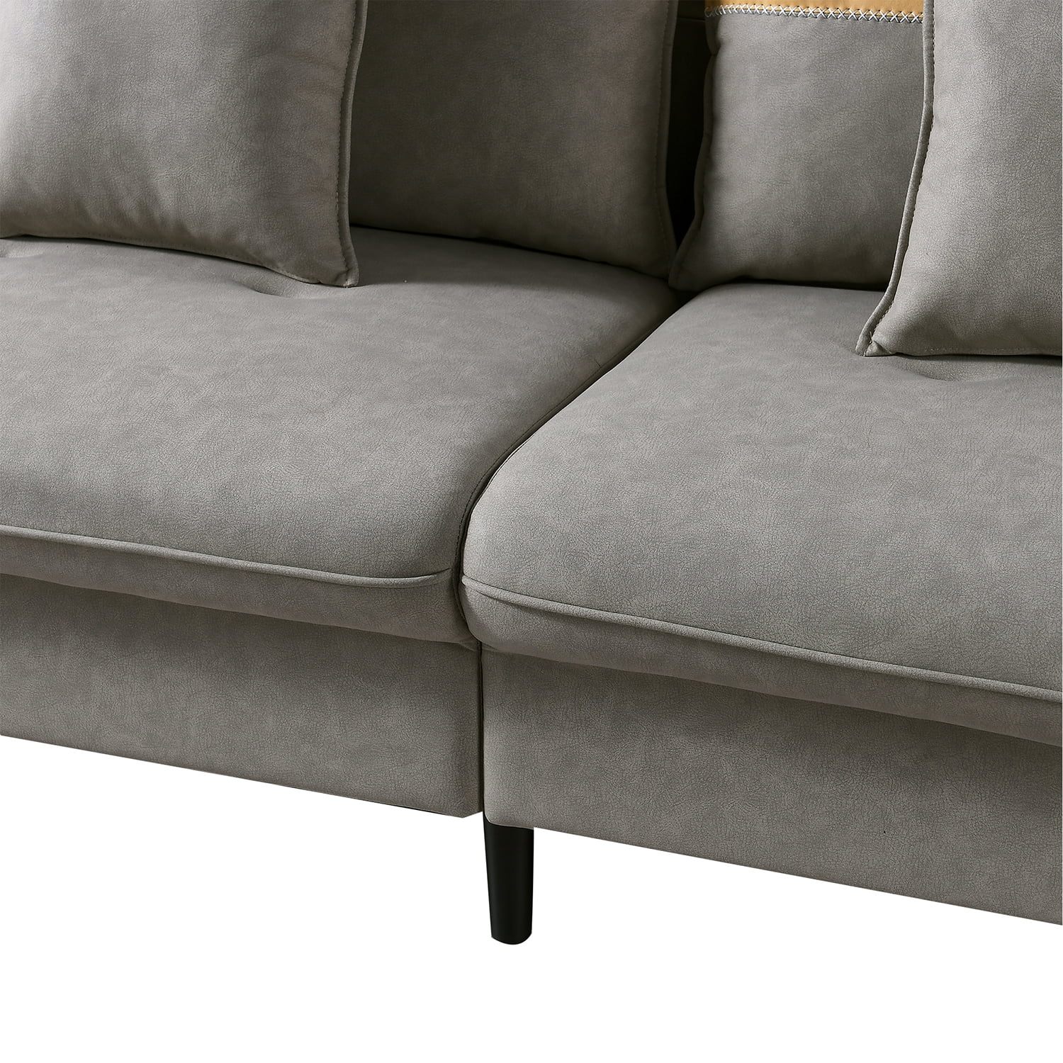Kadyn Tufted Sofa, Mid-century Modern Couch for Bedroom, 3-seat Upholstered Sofa with 2 Pillows, Gray