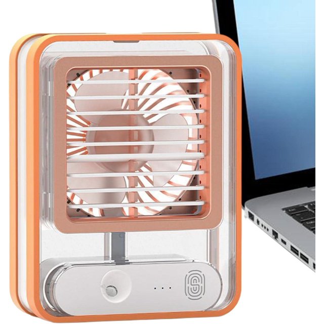 Escritorio pequeño y silencioso - Ventilador de dormitorio con luz nocturna LED - Ventilador eléctrico silencioso con nebulización de agua que funciona con pilas para el hogar