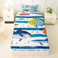 thumbnail image 3 of Castle Fairy Nautical Striped Ocean Fish Twin Sheets 3pcs,Anchor Starfish Wave Border Graphic Bedding,Blue White,1 Fitted Sheet,1 Flat Sheet and 1 Pillowcase, 3 of 6