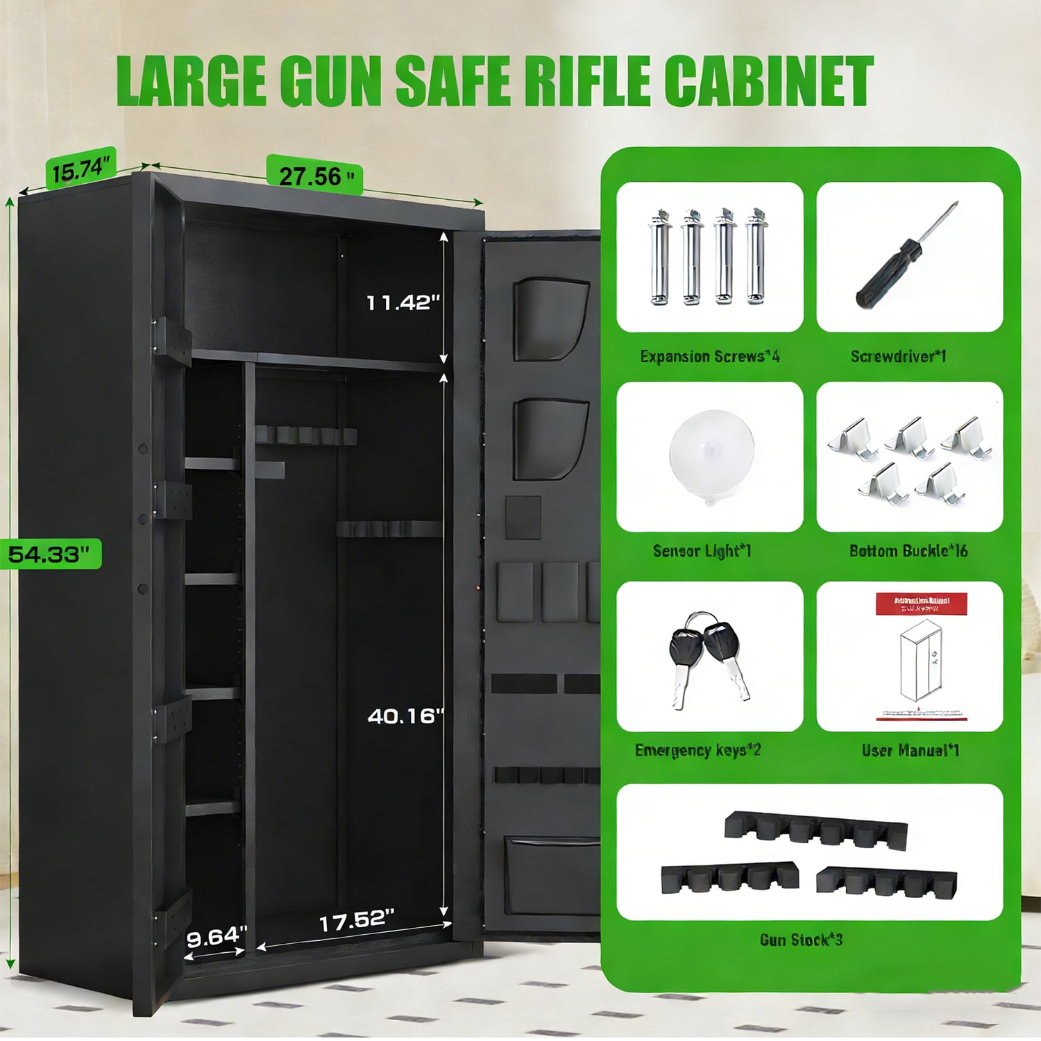 20-25 Large Heavy-Duty Gun Safe & Home Security Cabinet,Unassembled Gun Safe with Adjustable Shelf & Gun Rack, Gun Safe for Home and Shotgun, Gun Cabinet with Mute Function & Dual Alarm
