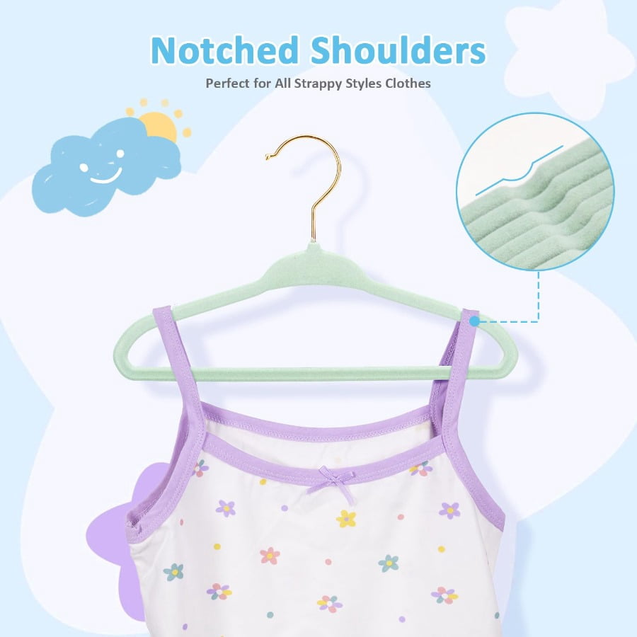 Tonswachic Baby Velvet Hangers 30 Pack - 11 Inch Premium Felt Non Slip Kids Hanger for Infant & Toddler Clothes - 0.2" Slim Space-Saving Baby Felt Hangers for Children's Closet with 10 Clips - Beige