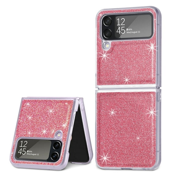 for Samsung Galaxy Z Flip 4 6.7" Glitter Folding Case, Flexible TPU Case with Wireless Charging Anti-Fingerprint Full Body Protective Case for Samsung Z Flip 4 Women Men, Pink