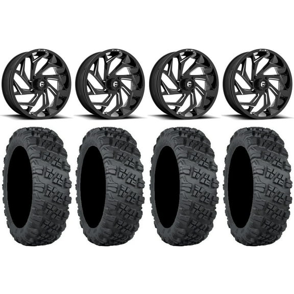 Fuel Reaction 18" Wheels Black 28" Versa Cross V3 Tires Can-Am Commander Maverick Renegade Outlander Defender