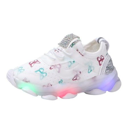 

nsendm Children Kid Run Sport Crystal Girls Luminous Baby Shoes Led Baby Shoes Babies First Shoes for Walking Shoes White 4 Years