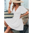 thumbnail image 6 of Women'S Ruched V Neck High Waist Casual Short Sleeve A-Line Dress White XL, 6 of 9