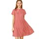 thumbnail image 1 of Vestido Recto Suelto Con Gradas Cuello Puntiagudo Manga Corta Para Mujeres Unique Bargains Rojo Sandía L, 1 of 7