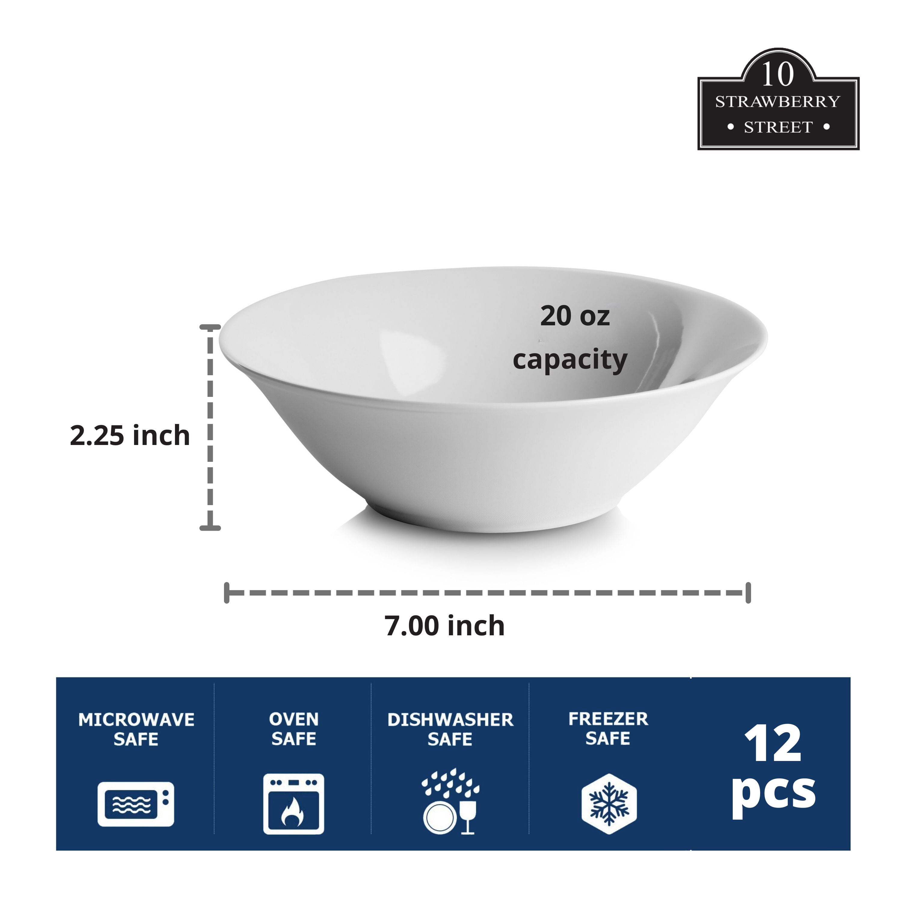 10 Strawberry Street 7" Catering Round Ceramic Cereal Bowl, Set of 12, White