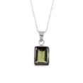 thumbnail image 3 of QNAVIC Green Moldavite Step Cut Rectangle Stone Handmade Bezel Dainty Pendant Necklace for Women, Healing Chakra Crystal, Rhodium Plated 925 Sterling Silver Chain Necklace, Women Gift, 3 of 3