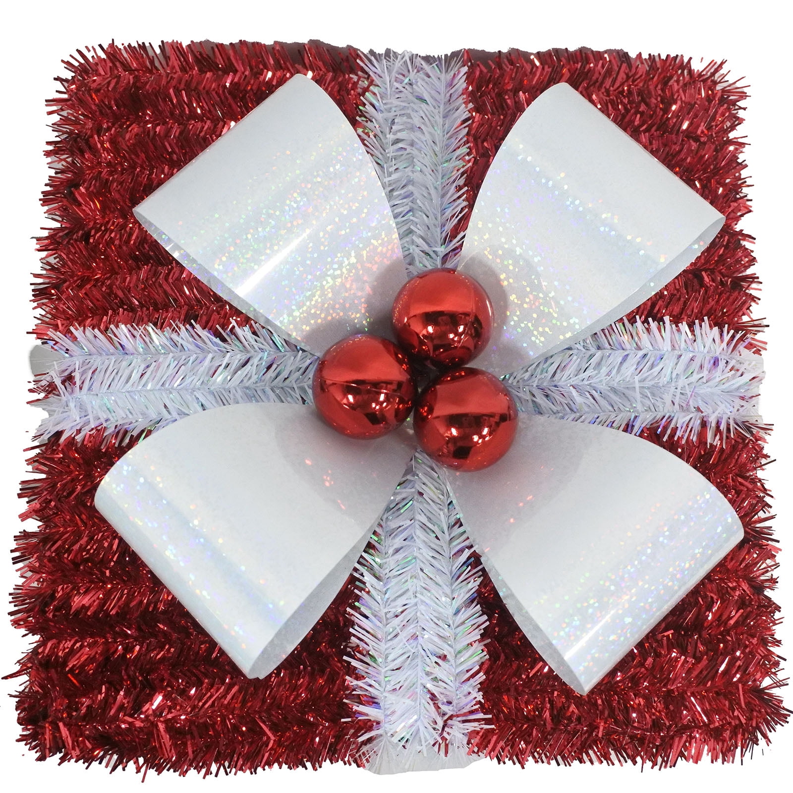 Tinsel Gift Boxes Christmas Decorations, Red and Silver, 2 Piece, by Holiday Time