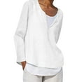 thumbnail image 2 of Lolmot Shirts for Women Solid Color V-neck Casual Loose Fitting Cotton Linen Long Sleeved Tops Blouse, 2 of 5