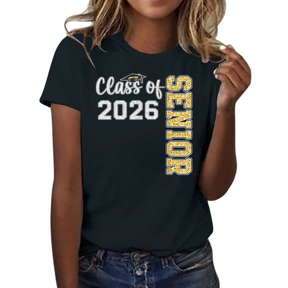 MEICHEN Graduation Gifts for Her: Class Of 2026 Senior 26 High School Graduation T Shirt Womens Spring Summer Tops