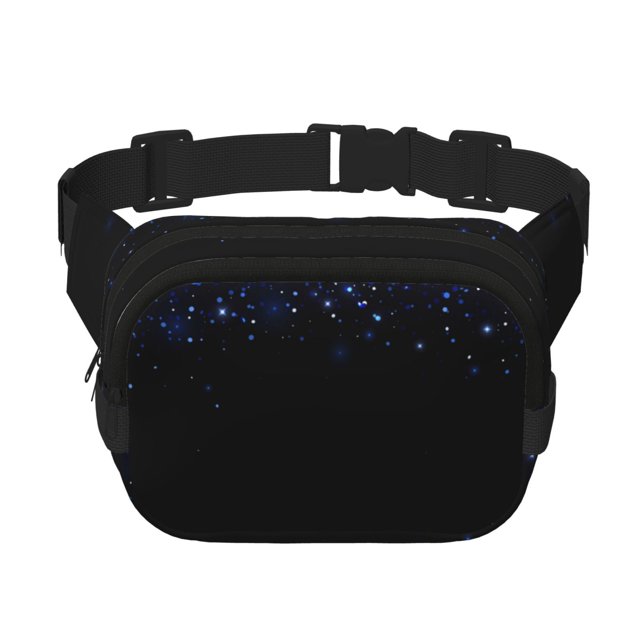 Fotbe Black Blue Glitter Sparkles Cangurera Cuadrada con Estampado de Doble Capa, Bolsa de Cintura Ajustable Mini para Hombres y Mujeres