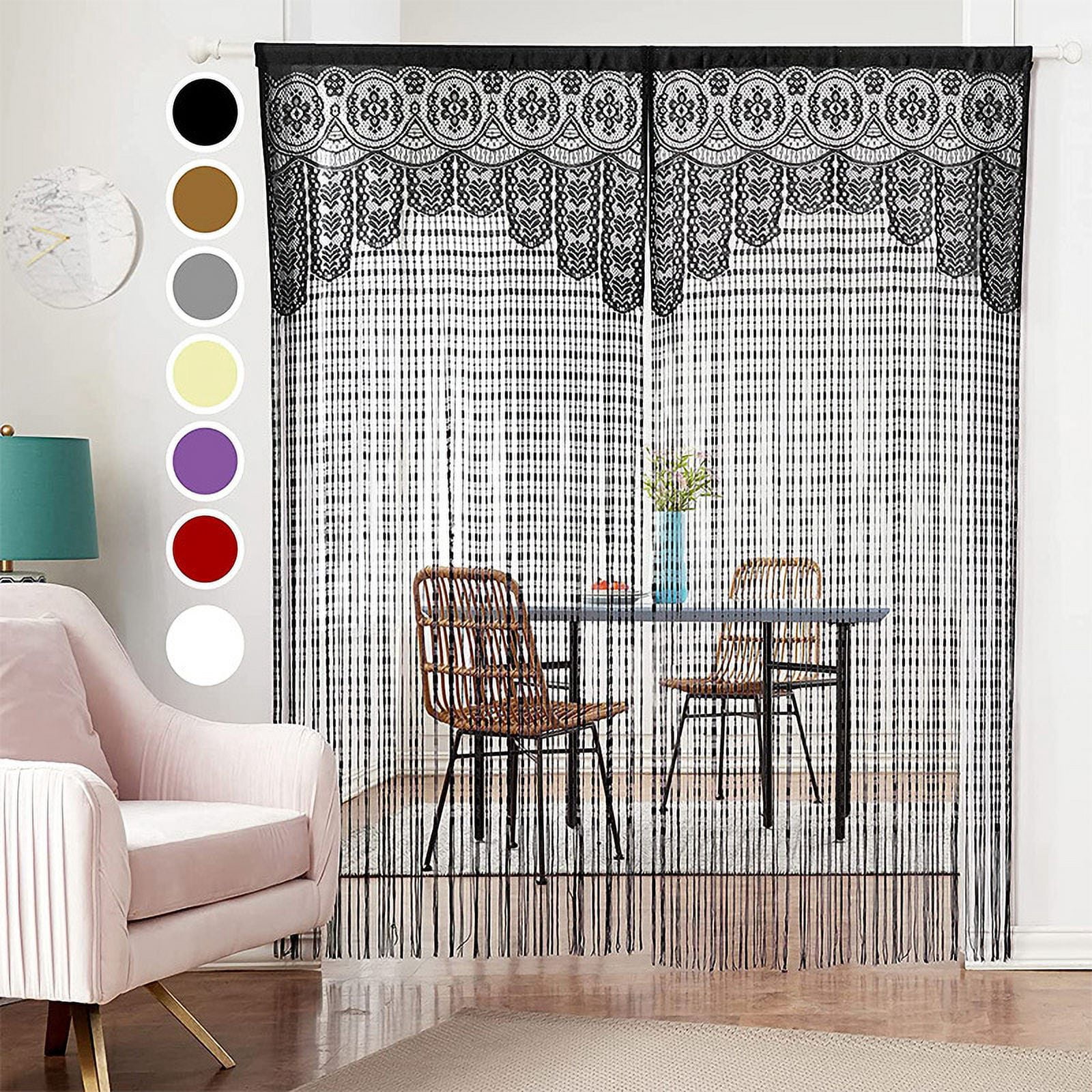Crochet Lace String Door Curtain Boho Beaded Tassel Doorway Curtain