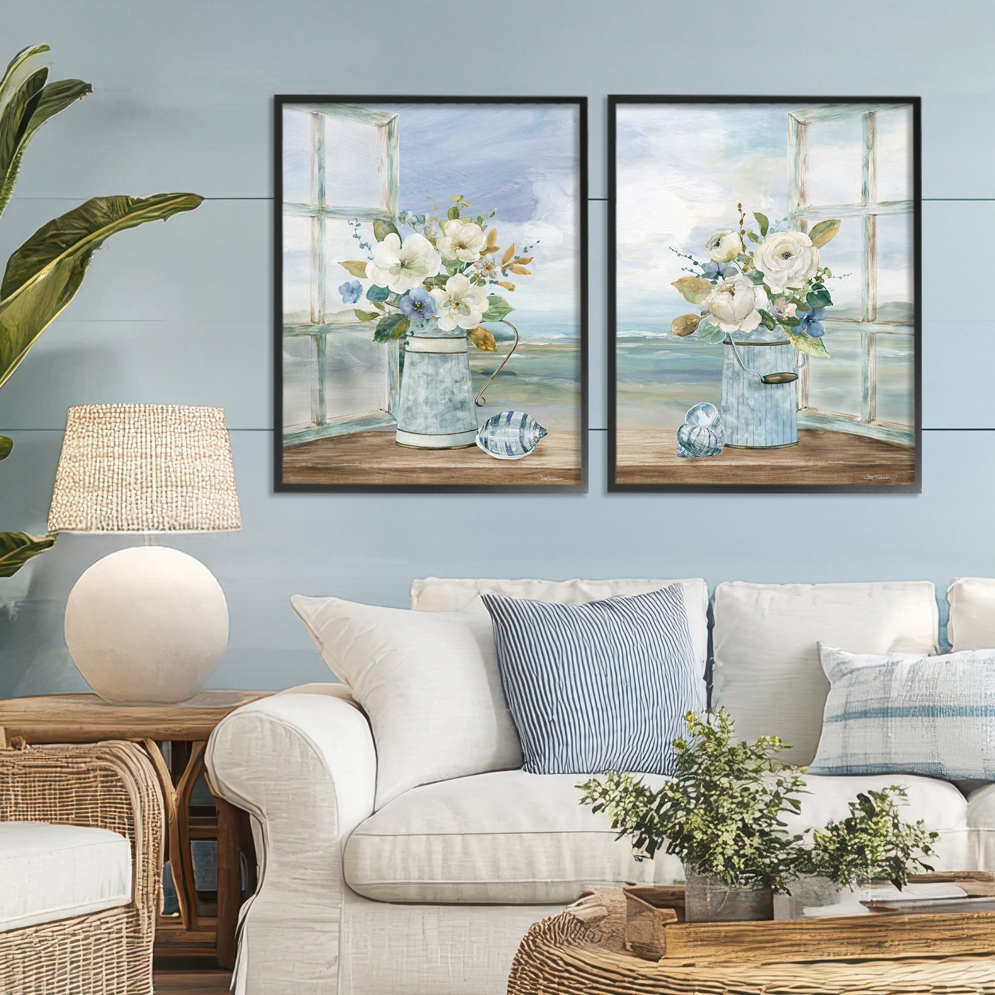 Stupell Industries Seaside Bouquets in Window 2 Piece Black Framed Giclee Art Set, design by Carol Robinson