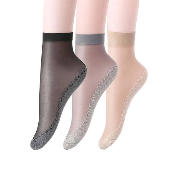 POITVD 10 Pairs Ankle High Mesh Sheer Socks for Women Anti-Slip Cotton Sole Silk Nylon Socks Soft Elastic Thin Transparent Socks for Summer "Black"