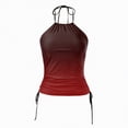 thumbnail image 7 of HCNTES Women's Tankini Top Swimsuit Tummy Control Swim Top Only High Neck Halter Tie Drawstring Bathing Suit Top Wine,S, 7 of 7