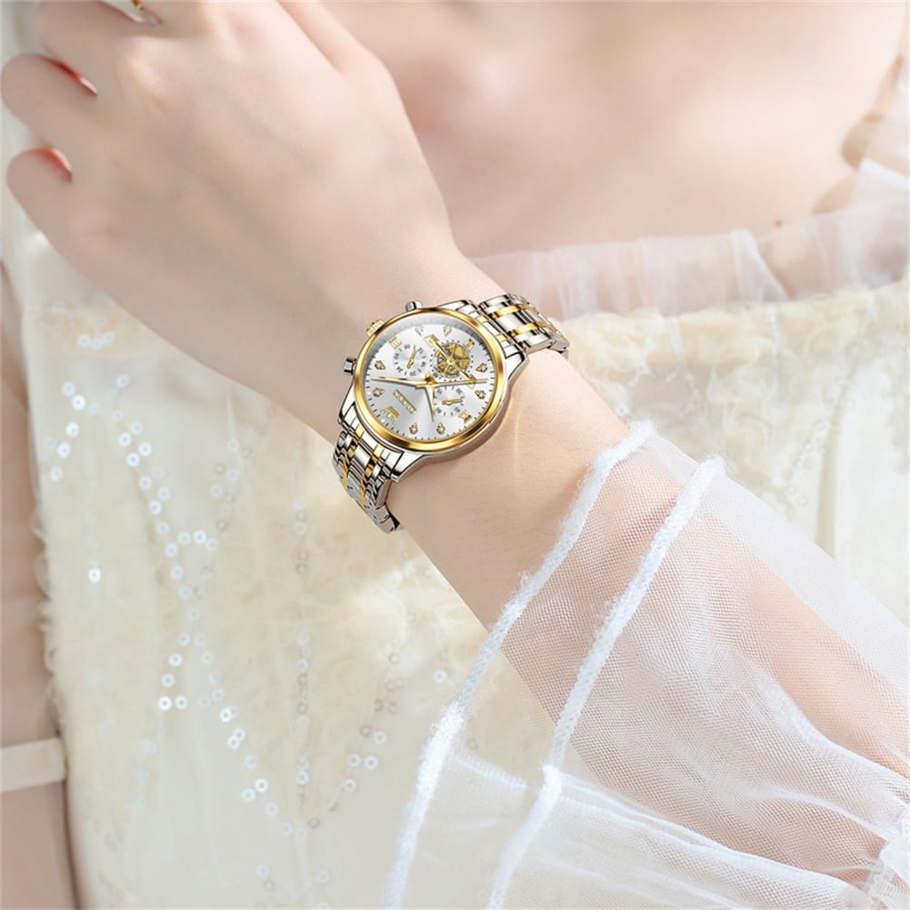 OLEVS Watches for Womens Business Luxury Casual Analog Quartz Diamond Stainless Steel Chronograph Waterproof Luminous ladies Watches Reloj Para Mujer Gold/White/Black/Blue