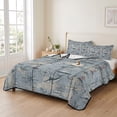 thumbnail image 2 of King Quilt Set 96''x106'', Blue Seaports Lightweight Bedspread Coverlet Set with 2 Pillow Shams, Vintage Ocean Anchor Shark Farmhouse Wood Breathable All Season Quilt Bedding for Bedroom/Guest Room, 2 of 9
