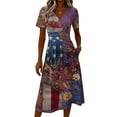 thumbnail image 4 of Womens 4th Of July Dresses Trendy Midi Usa Flag Dresses A Line Short Sleeve Summer Party Vacation Dresses, 4 of 5